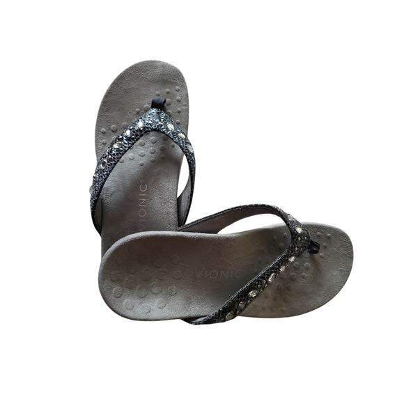 Vionic Women's Gray Black Lucia Flip Flop With Touches of Sparkle Sandals Size 8 - Picture 1 of 8